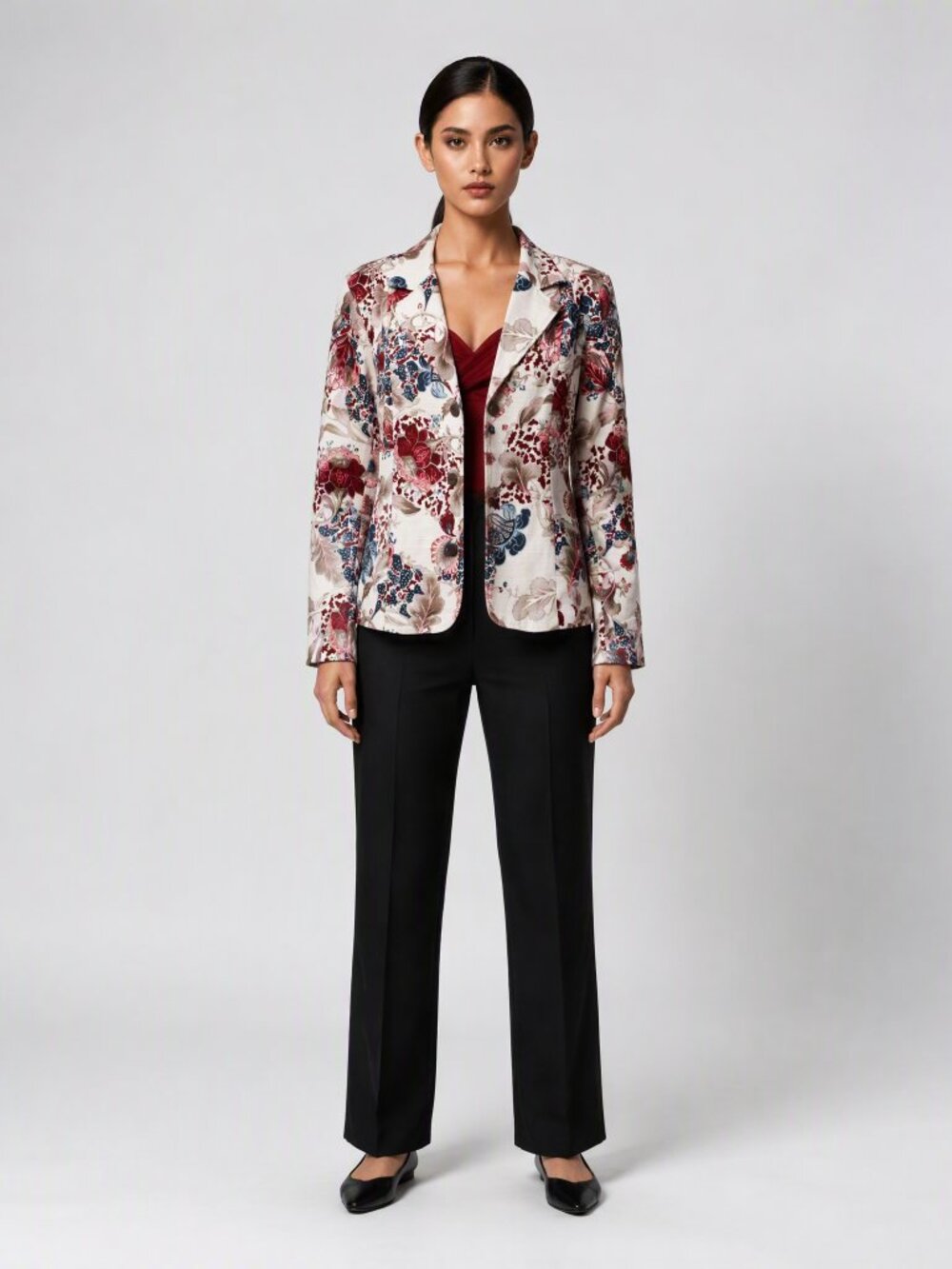 Coldwater Creek 100% Cotton Jacobean Floral womens blazer Jacket L
